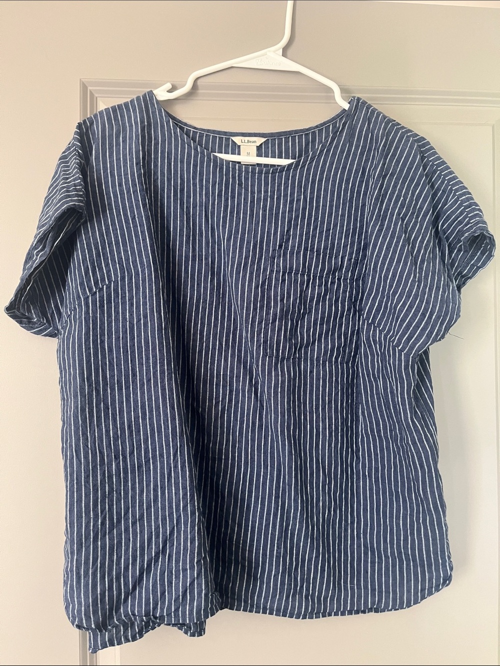 L.L. Bean Navy and White Striped Short-Sleeve Top